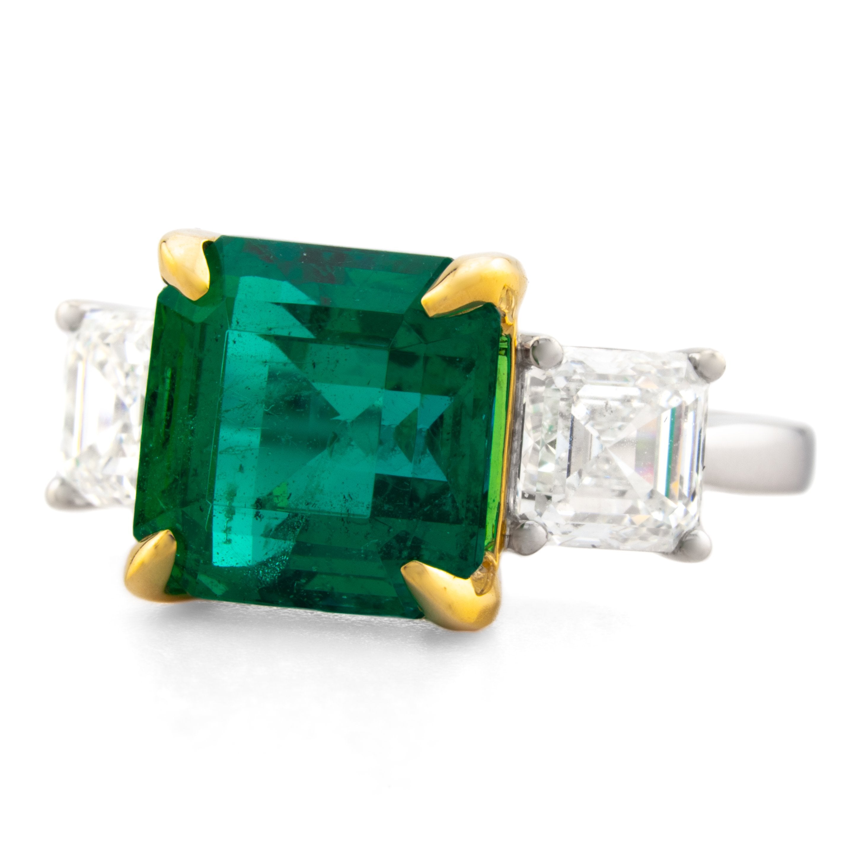 Green Emerald and Diamond Ring