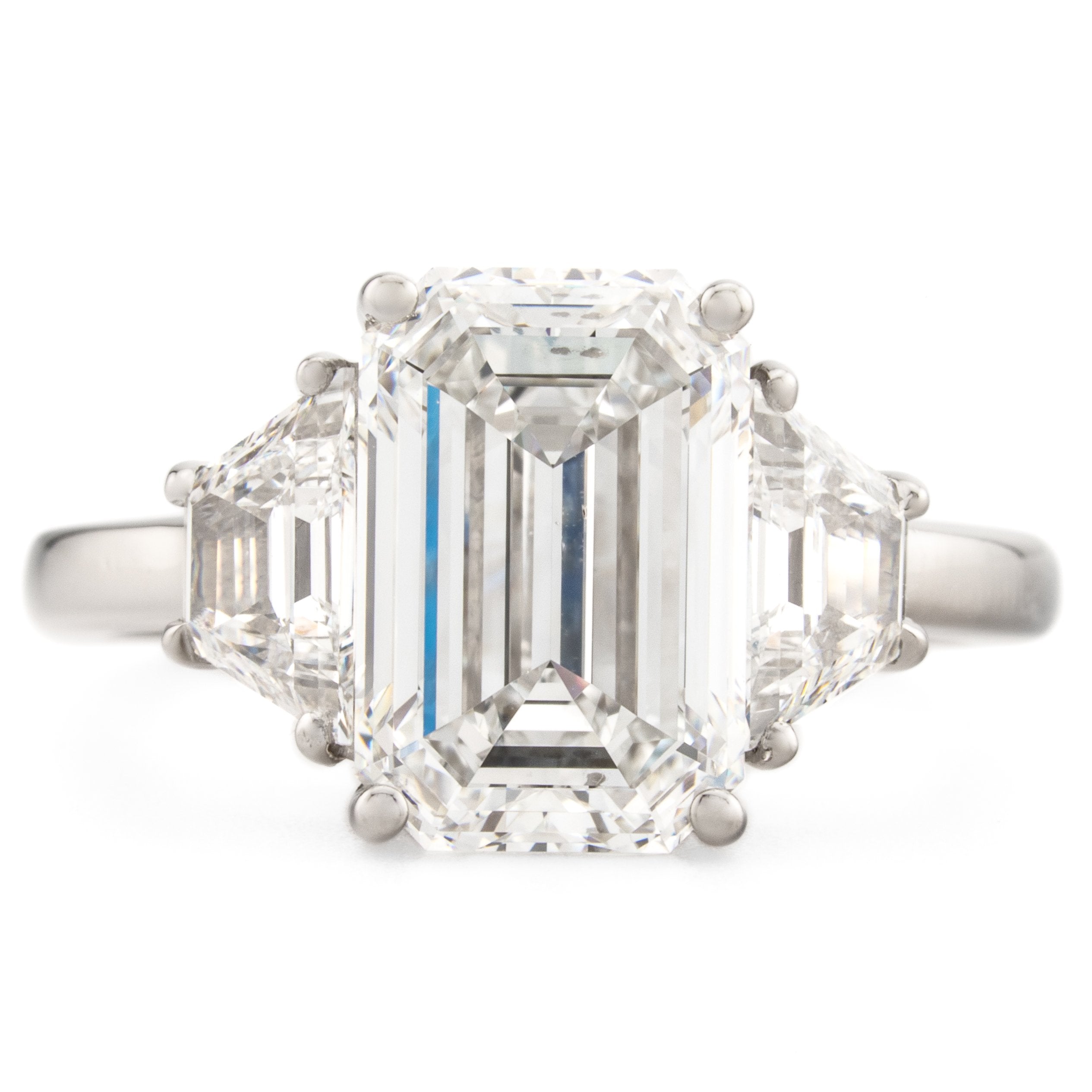 4.01ct Emerald Cut Three Stone Diamond Engagement Ring