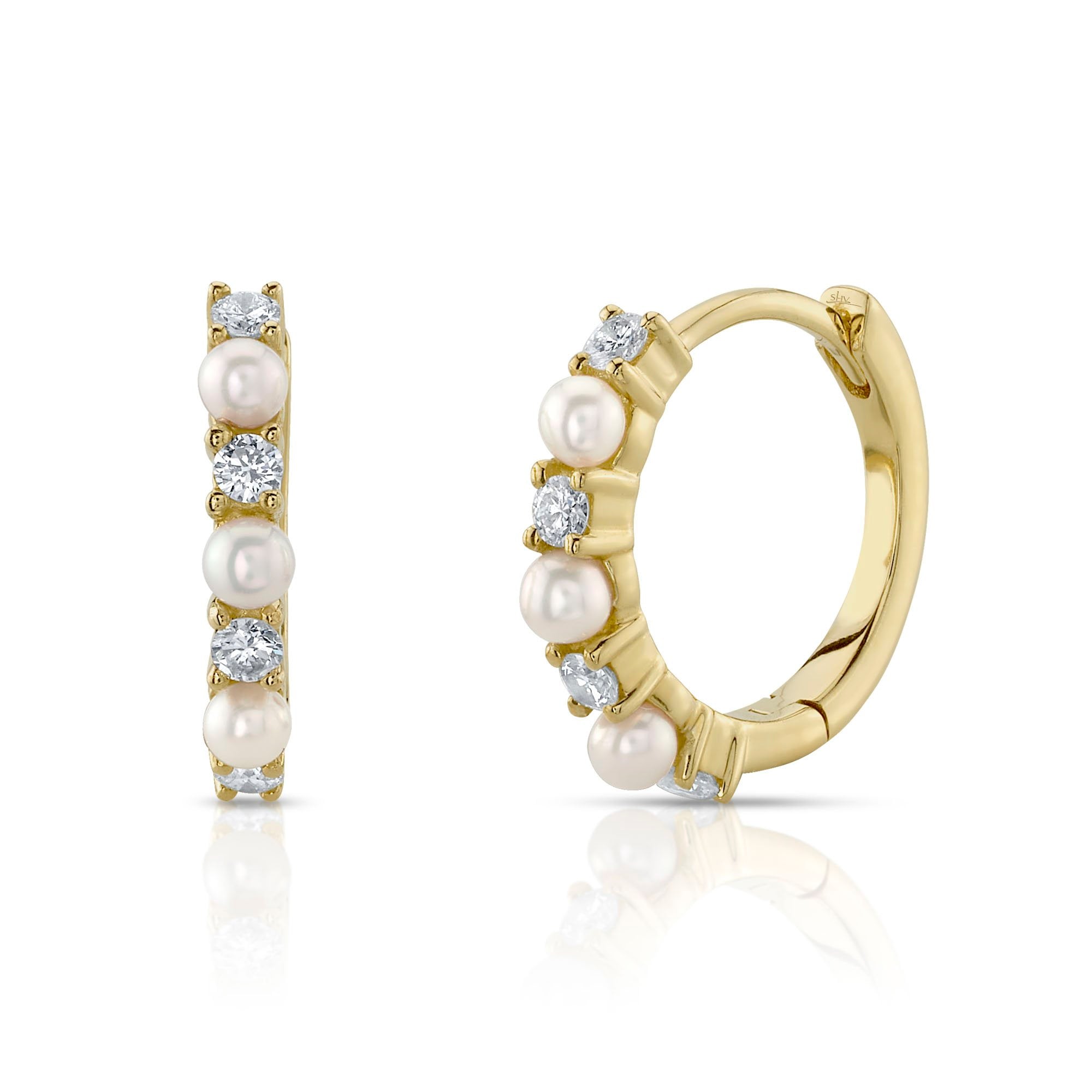 Shy Creation Diamond and Pearl Huggie earrings