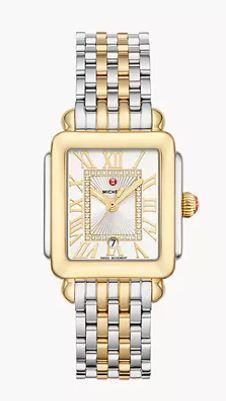 Michele Deco Madison Mid Two-Tone 18K Gold-Plated Diamond Dial Watch Ref# MWW06G000013