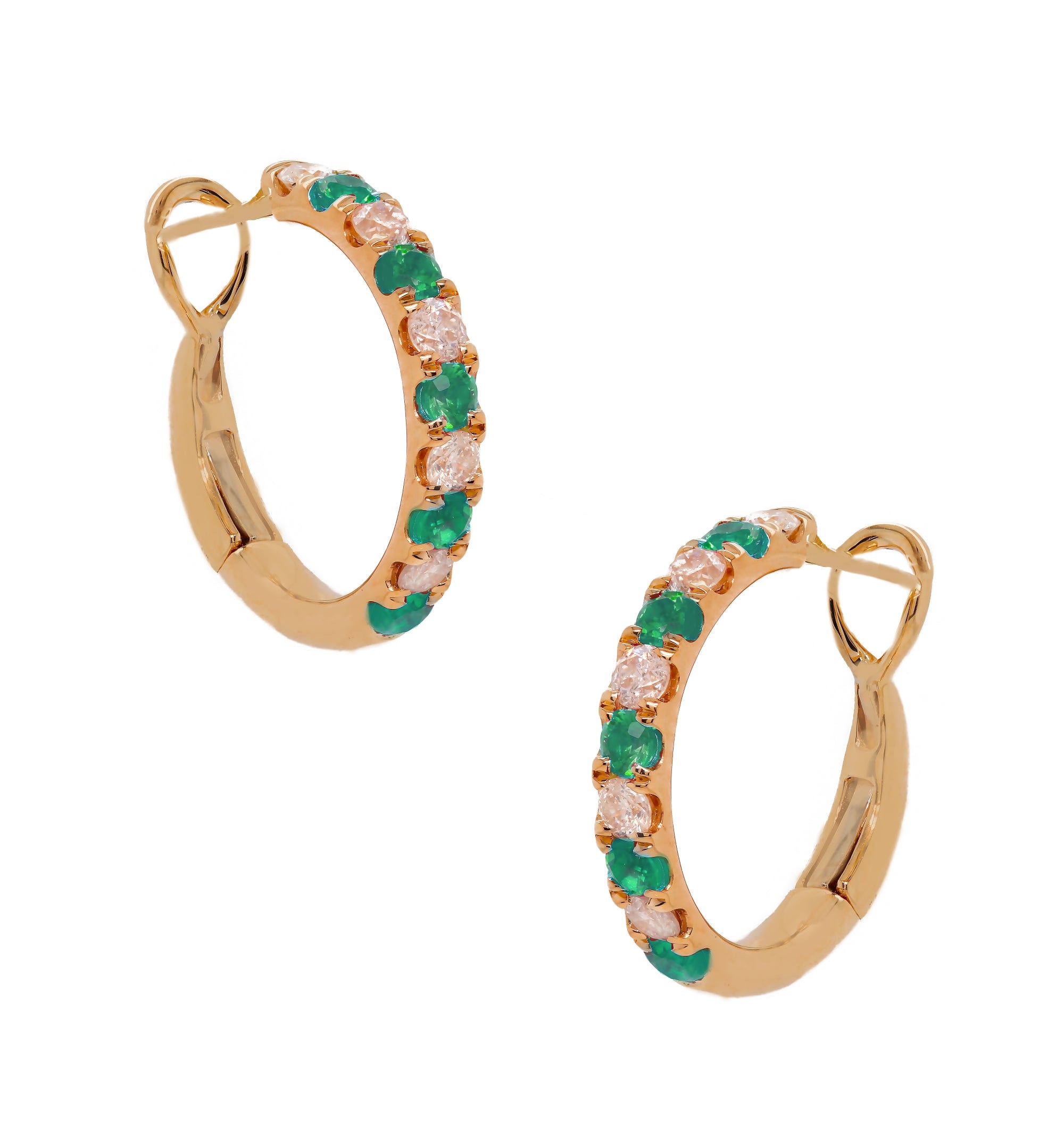 Diamond and Green Emerald Huggie Earrings