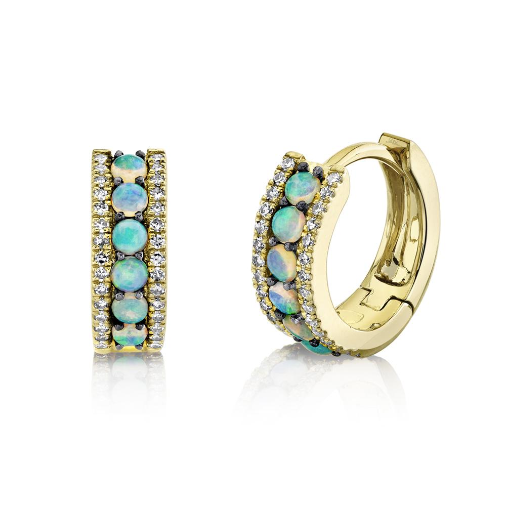 Shy Creation Diamond and Opal Huggie Earrings