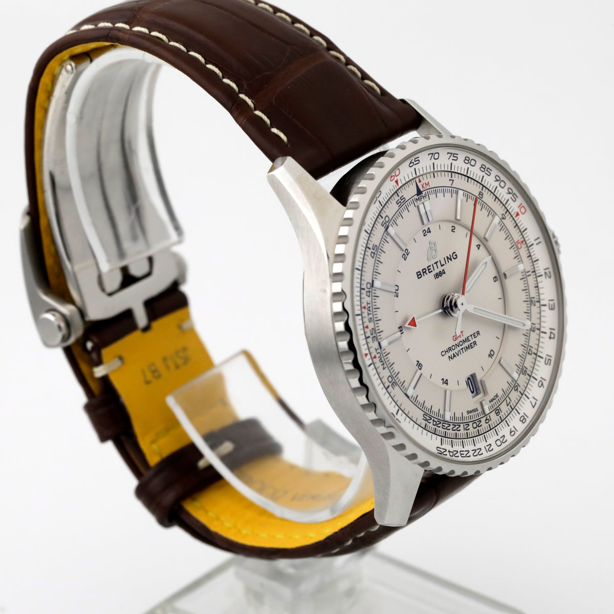 Pre Owned Breitling Navitimer GMT 41, Cream Dial, Brown Aligator Leather Strap, ref. A32310211G1P1
