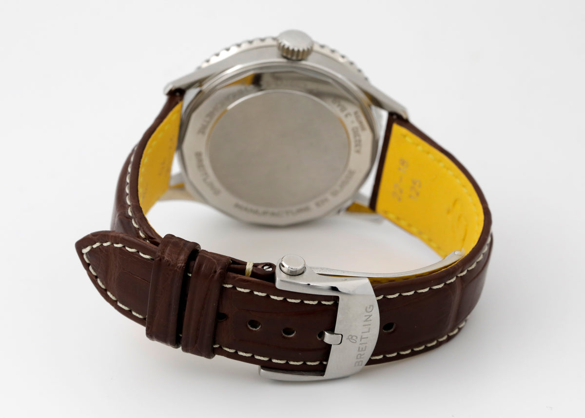 Pre Owned Breitling Navitimer GMT 41, Cream Dial, Brown Aligator Leather Strap, ref. A32310211G1P1