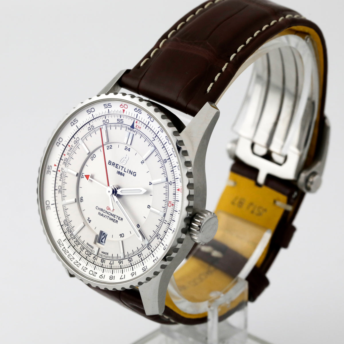 Pre Owned Breitling Navitimer GMT 41, Cream Dial, Brown Aligator Leather Strap, ref. A32310211G1P1
