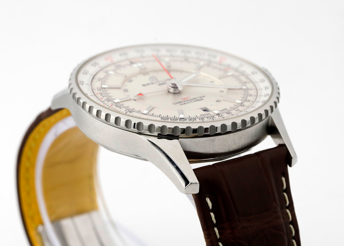 Pre Owned Breitling Navitimer GMT 41, Cream Dial, Brown Aligator Leather Strap, ref. A32310211G1P1