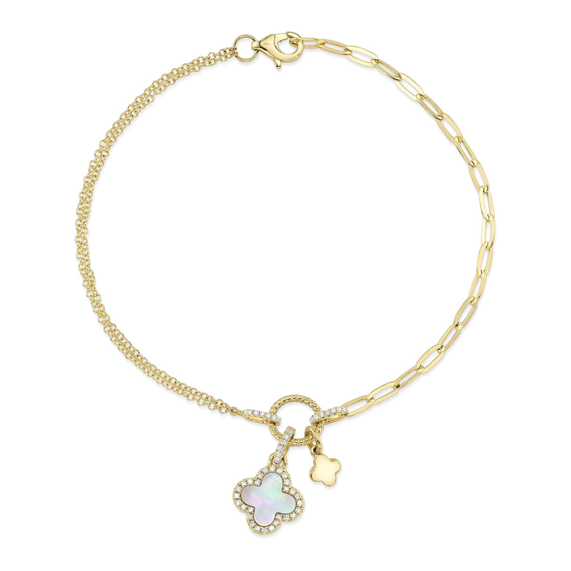 Shy Creation Diamond and Mother of Pearl Clover Dangle Bracelet