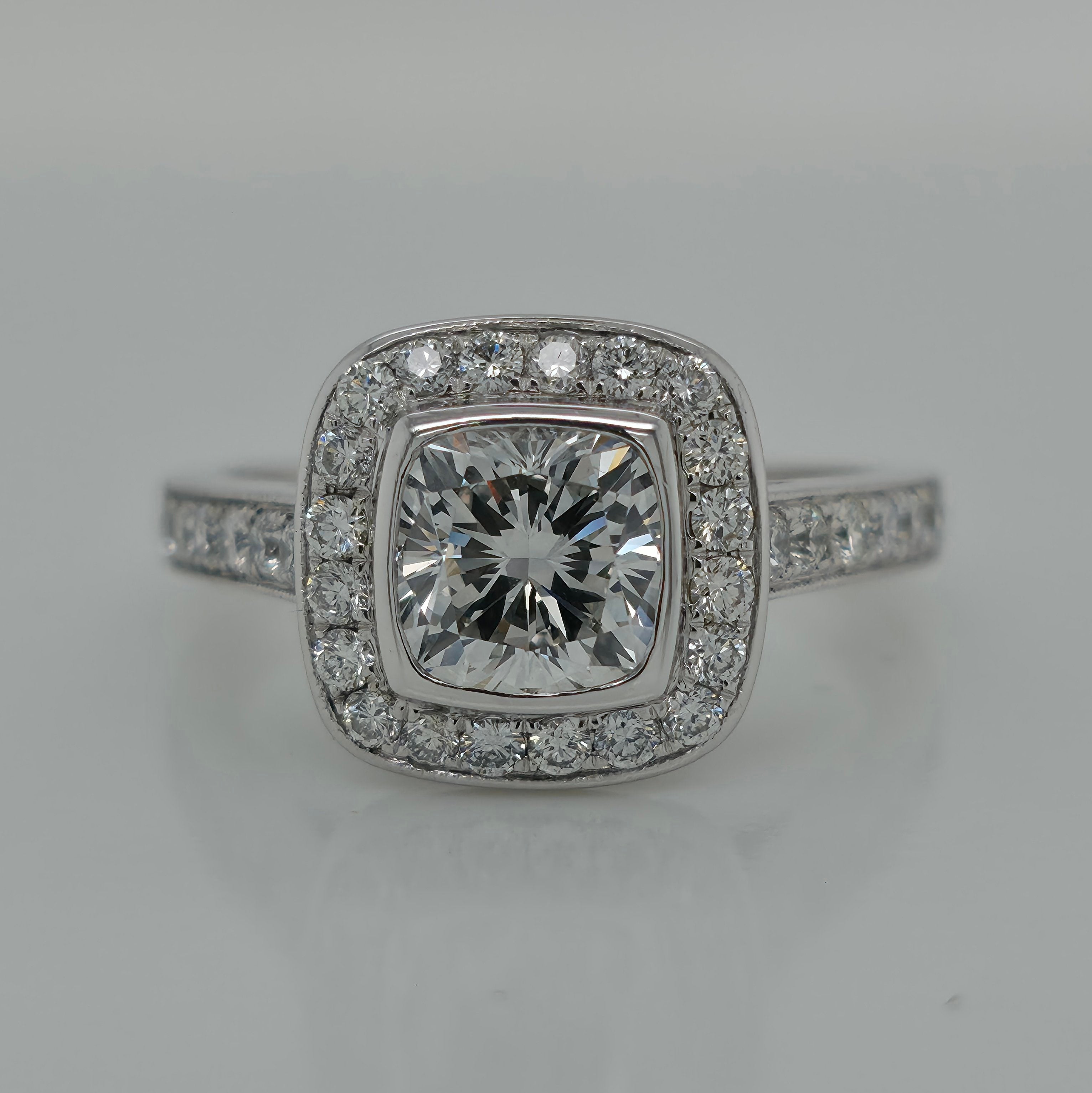 1.20ct Cushion Shaped Diamond Halo Engagement Ring