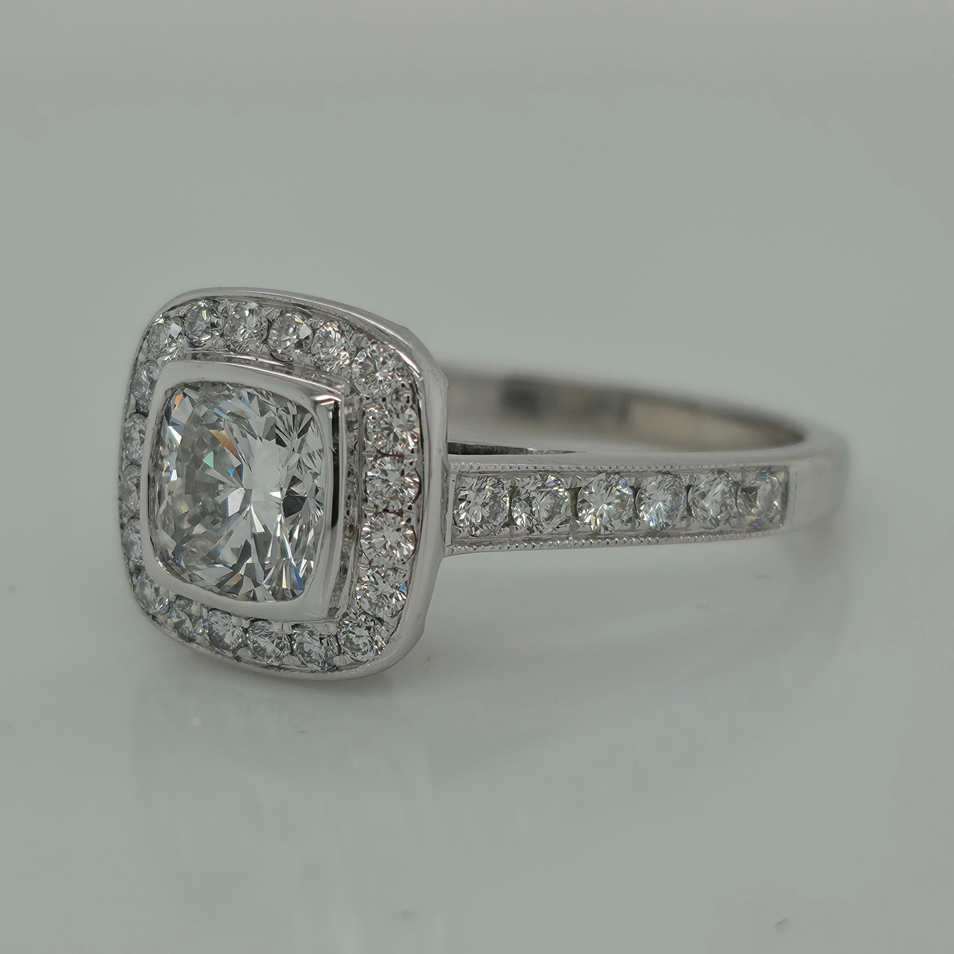 1.20ct Cushion Shaped Diamond Halo Engagement Ring