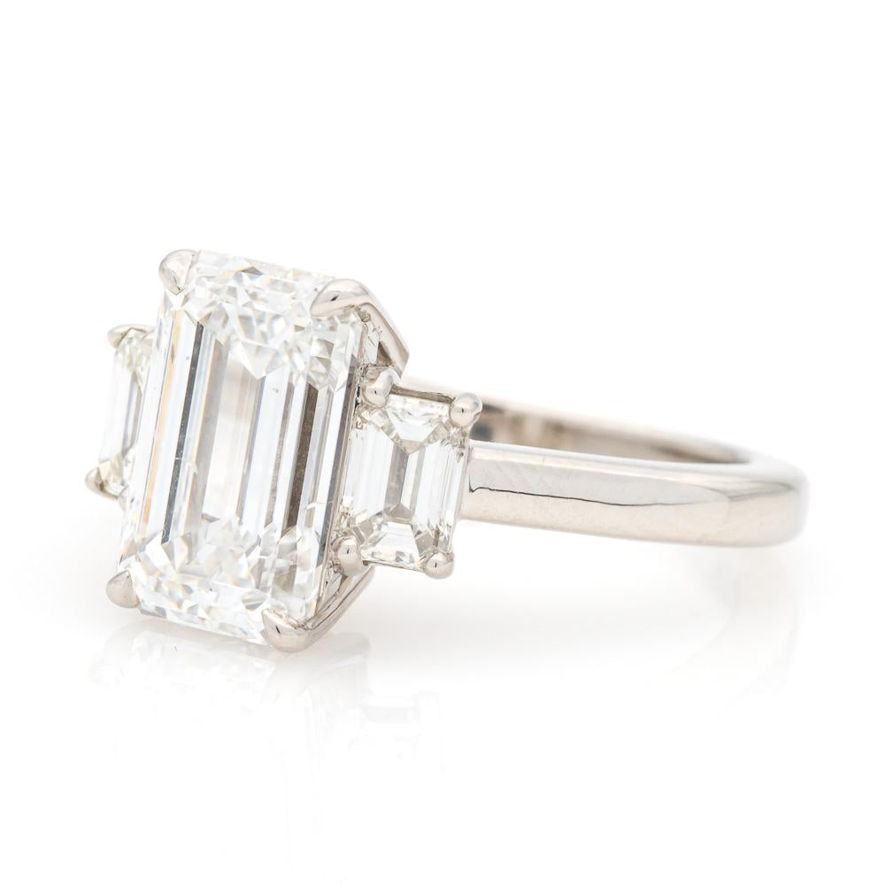 3.61ct Emerald Cut Three Stone Diamon Engagement Ring
