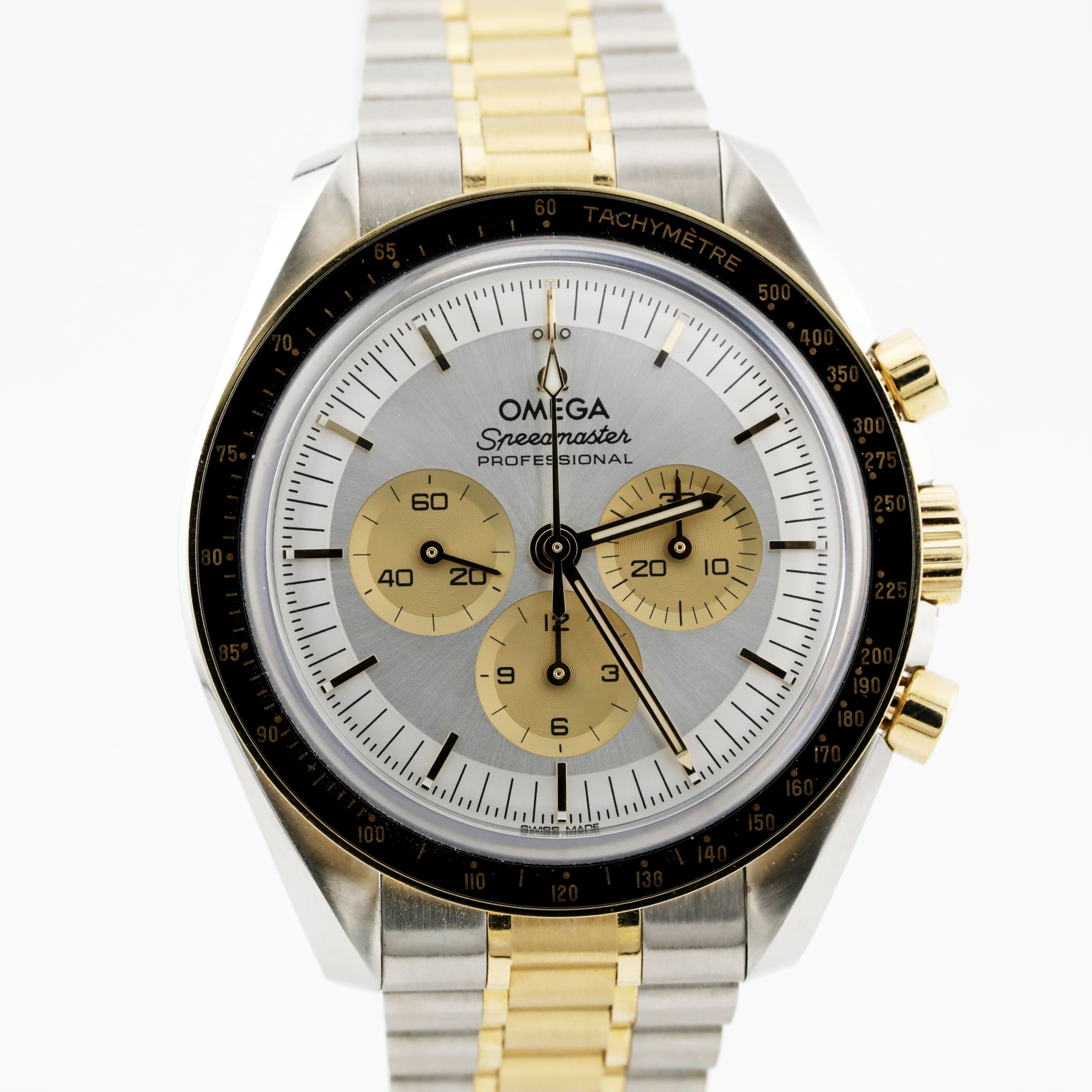 Pre Owned Omega Speedmaster Moonwatch Professional Two Tone 18k Moonshine Gold Ref# 31020425002001
