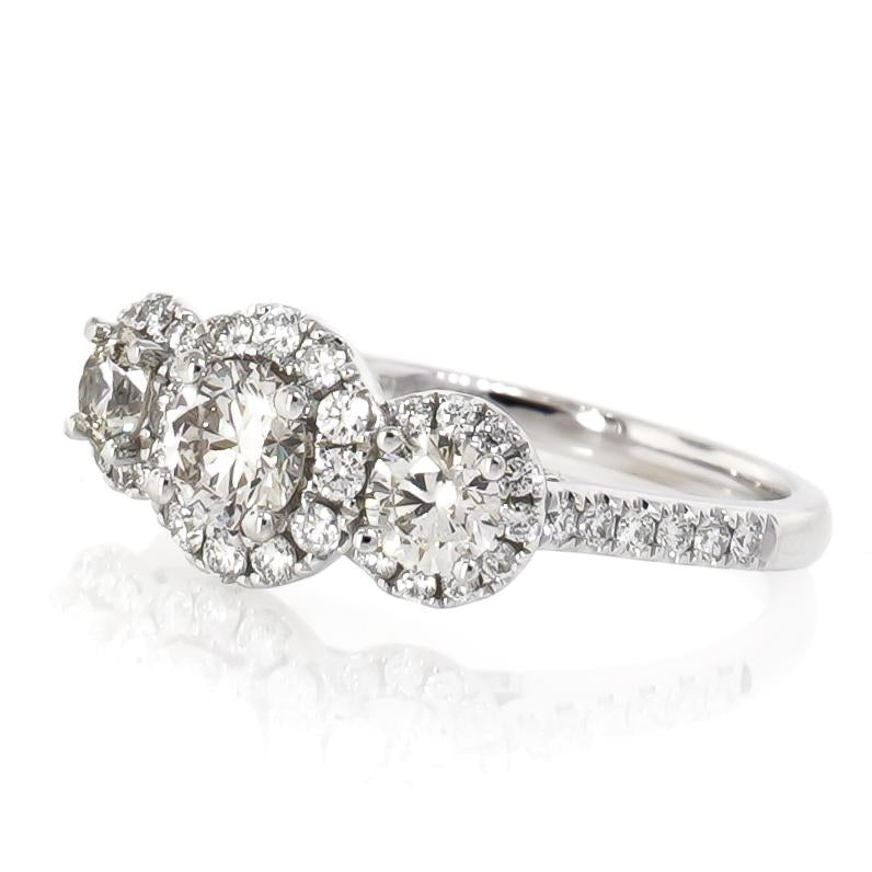 0.43ct Round Three Stone Halo Diamond Engagement Ring