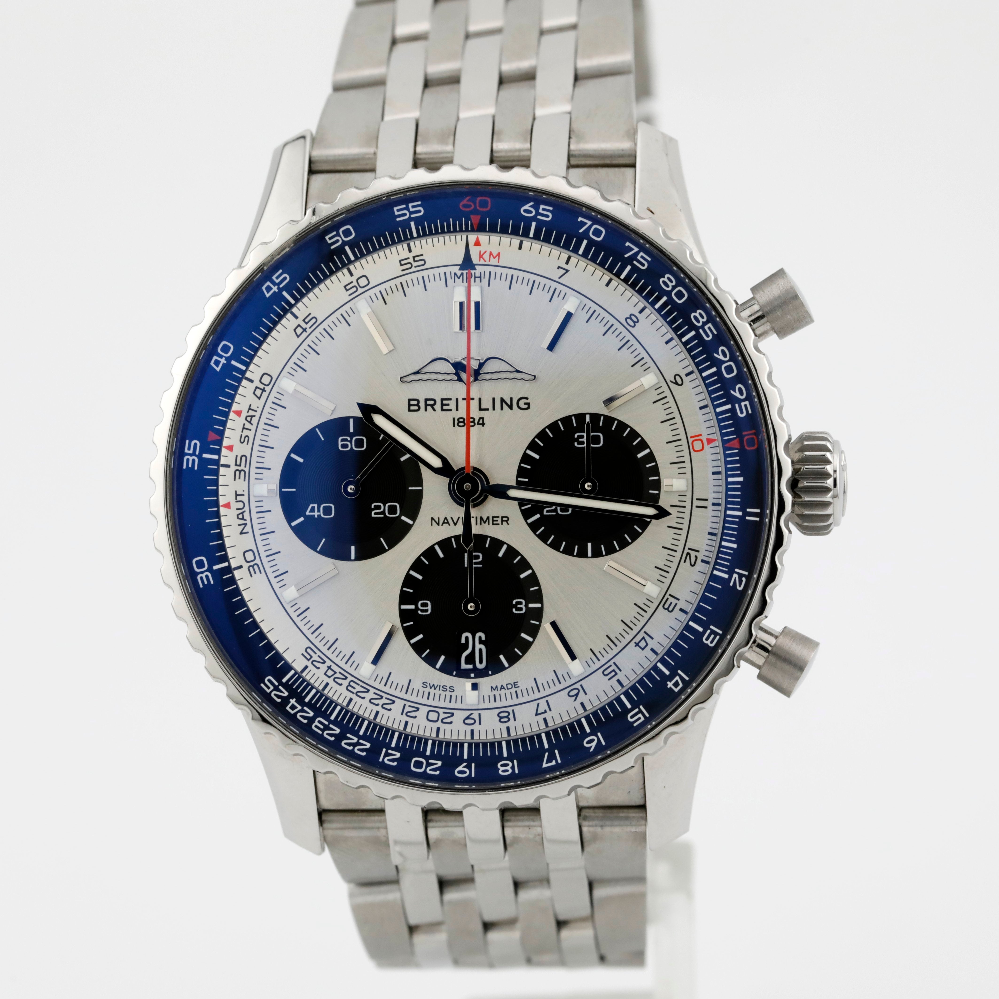 Pre Owned Breitling Navitimer 43 Chronograph B01 silver dial, ref. AB0138241G1A1