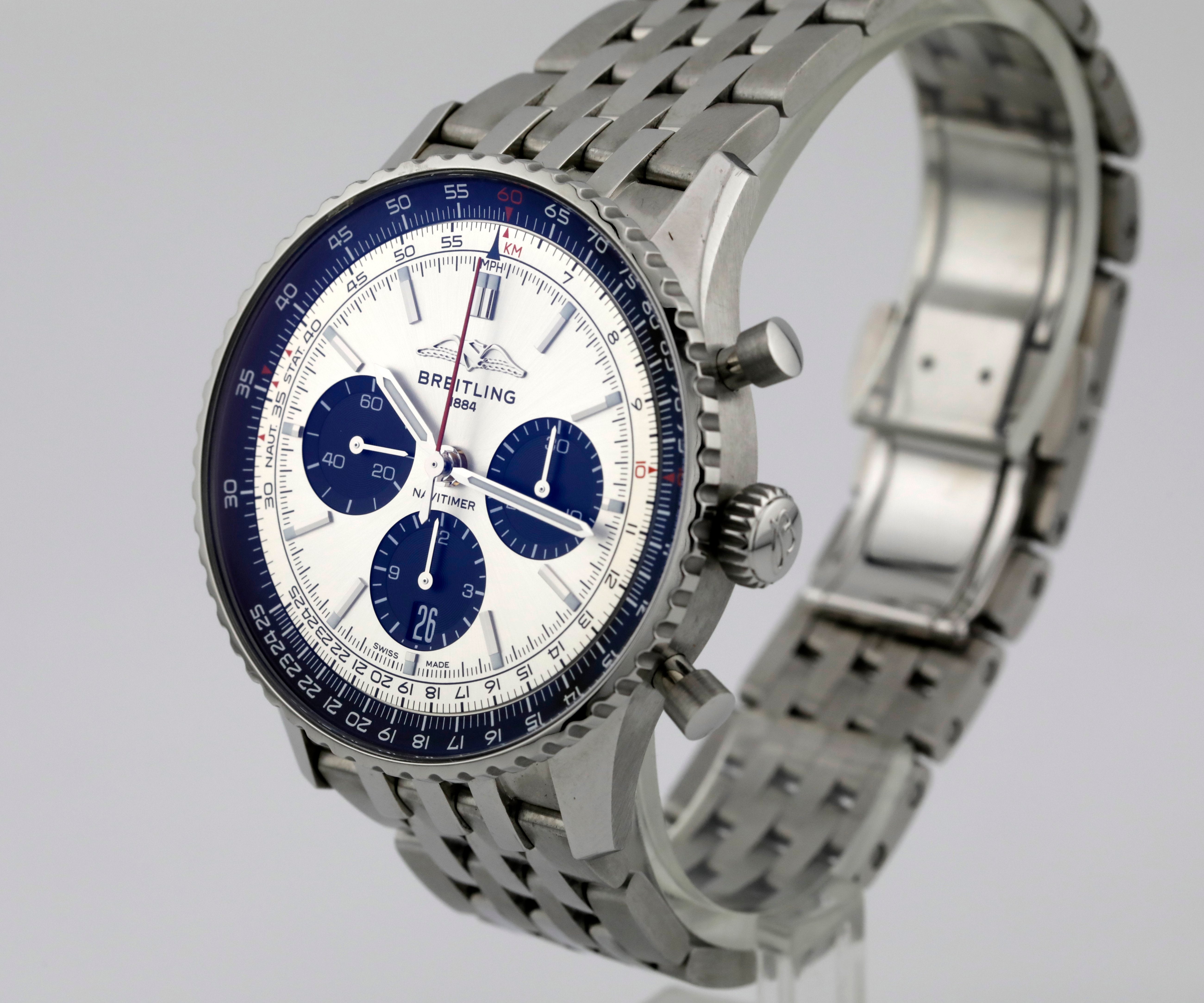 Pre Owned Breitling Navitimer 43 Chronograph B01 silver dial, ref. AB0138241G1A1