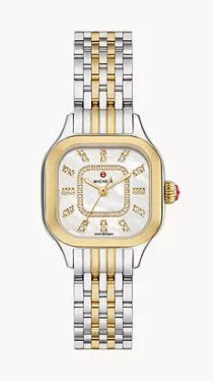 Michele Meggie Two-Tone 18k Gold-Plated Diamond Dial Watch Ref# mww33b000009