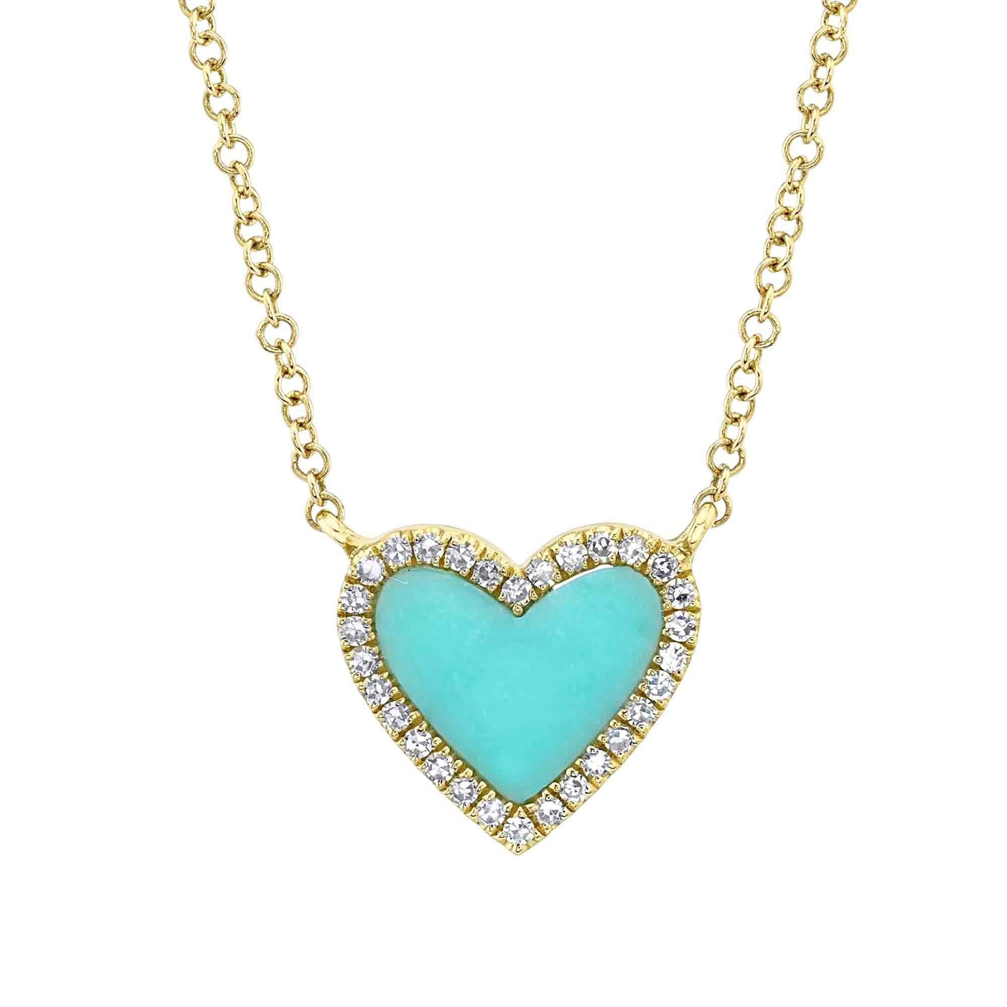Shy Creation Diamond and Turquoise Heart Necklace